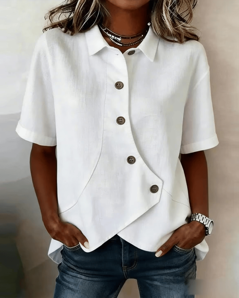 Gulana - Camisa de Botões Com Bainha Frontal Curva