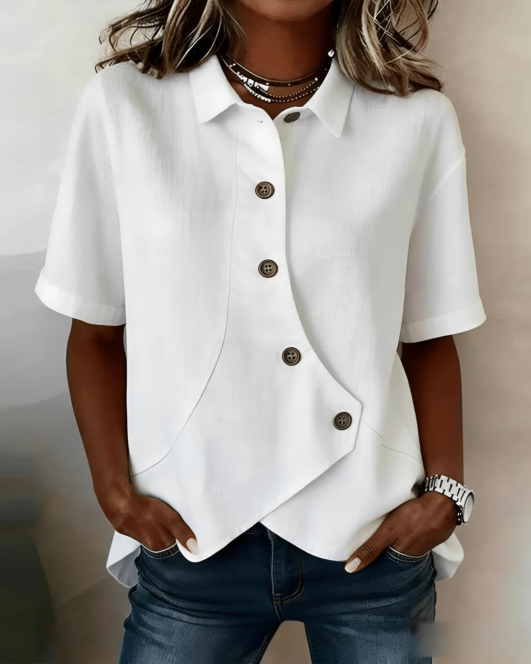 Thabata - Blusa Elegante De Manga Curta