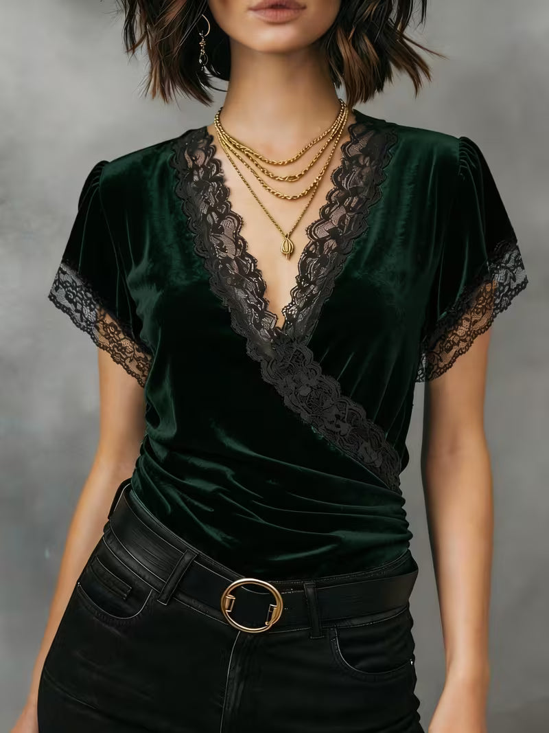 Jalisa - Blusa Vintage De Veludo Com Motivo De Cisne