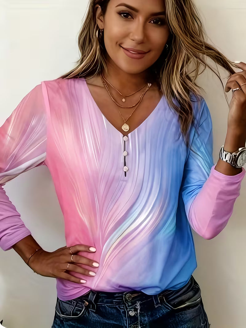 Filona - Top Com Decote Em V E Efeito Tie-dye Em Degradê