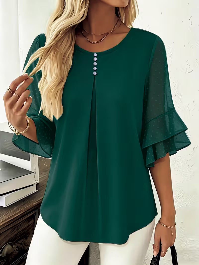 Hurley - Blusa de Gola Redonda Com Mangas Transparentes Com Folhos