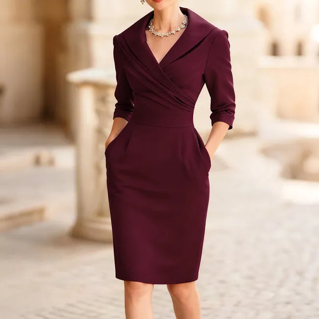 Fanoula - Vestido Justo Elegante Com Gola Xale
