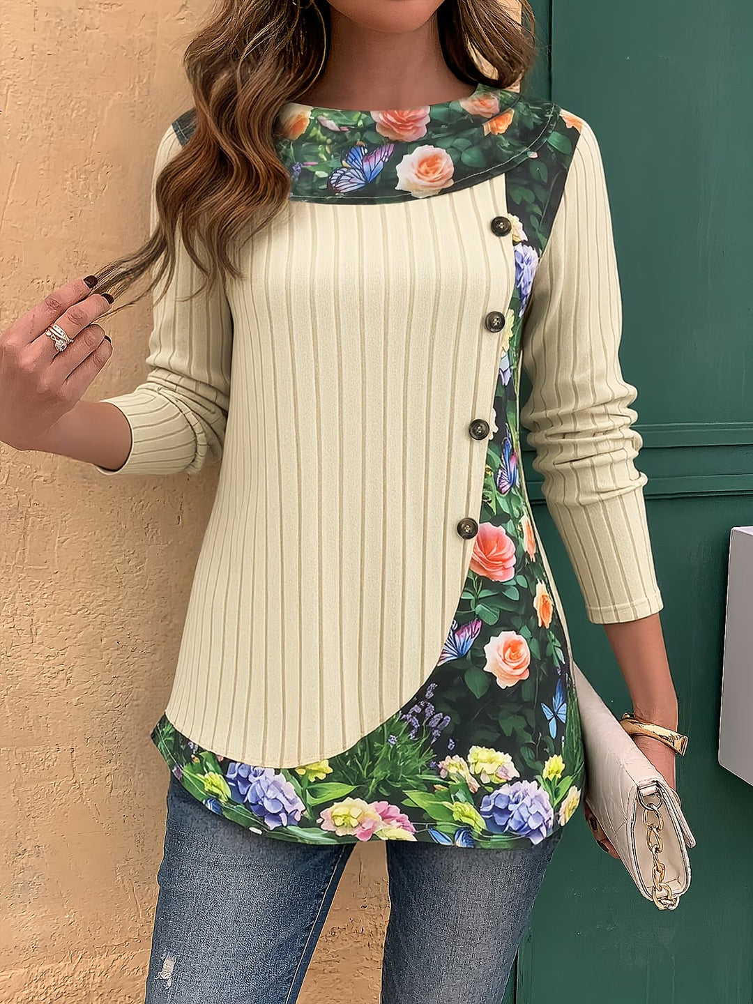 Lizeth - Camiseta De Manga Comprida Com Gola Redonda