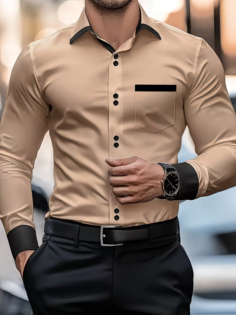 Zigmas - Camisa Elegante de Manga Comprida Com Botões