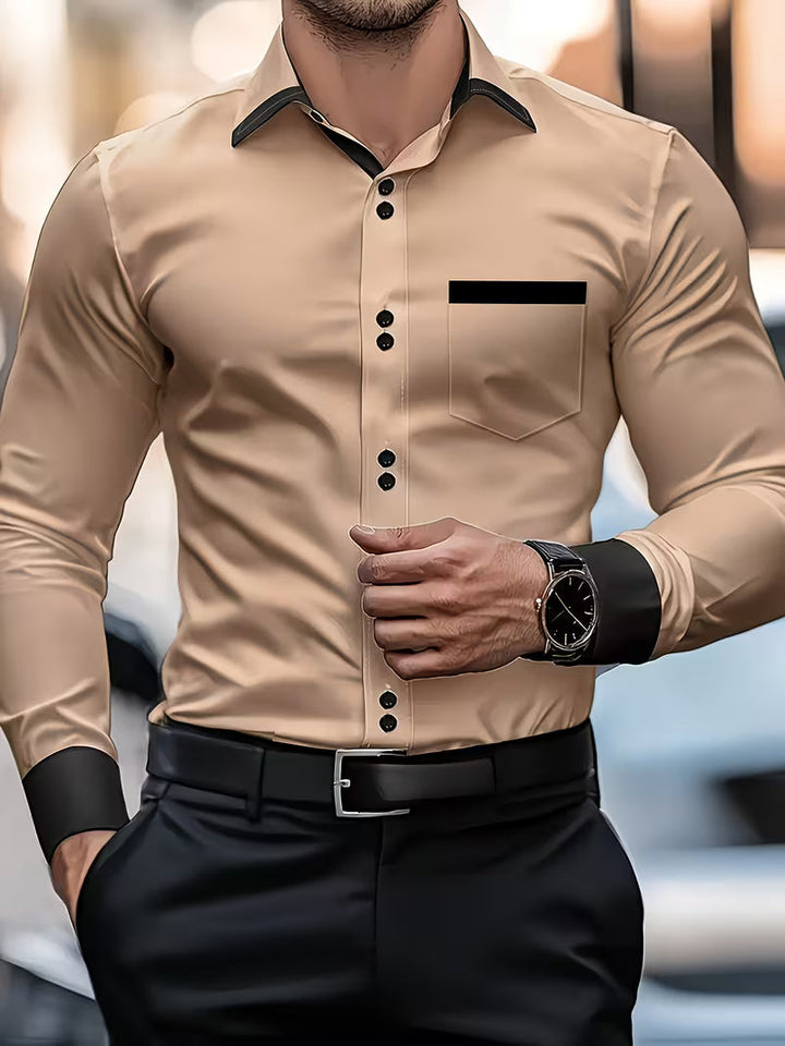 Zigmas - Camisa Elegante de Manga Comprida Com Botões