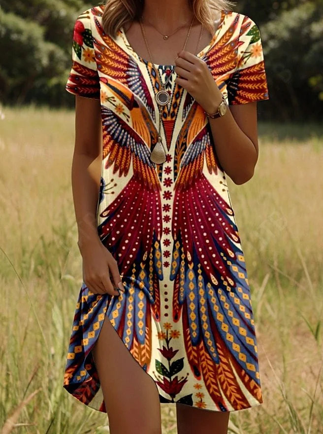 Linnea - Vestido Estampado de Manga Curta na Moda