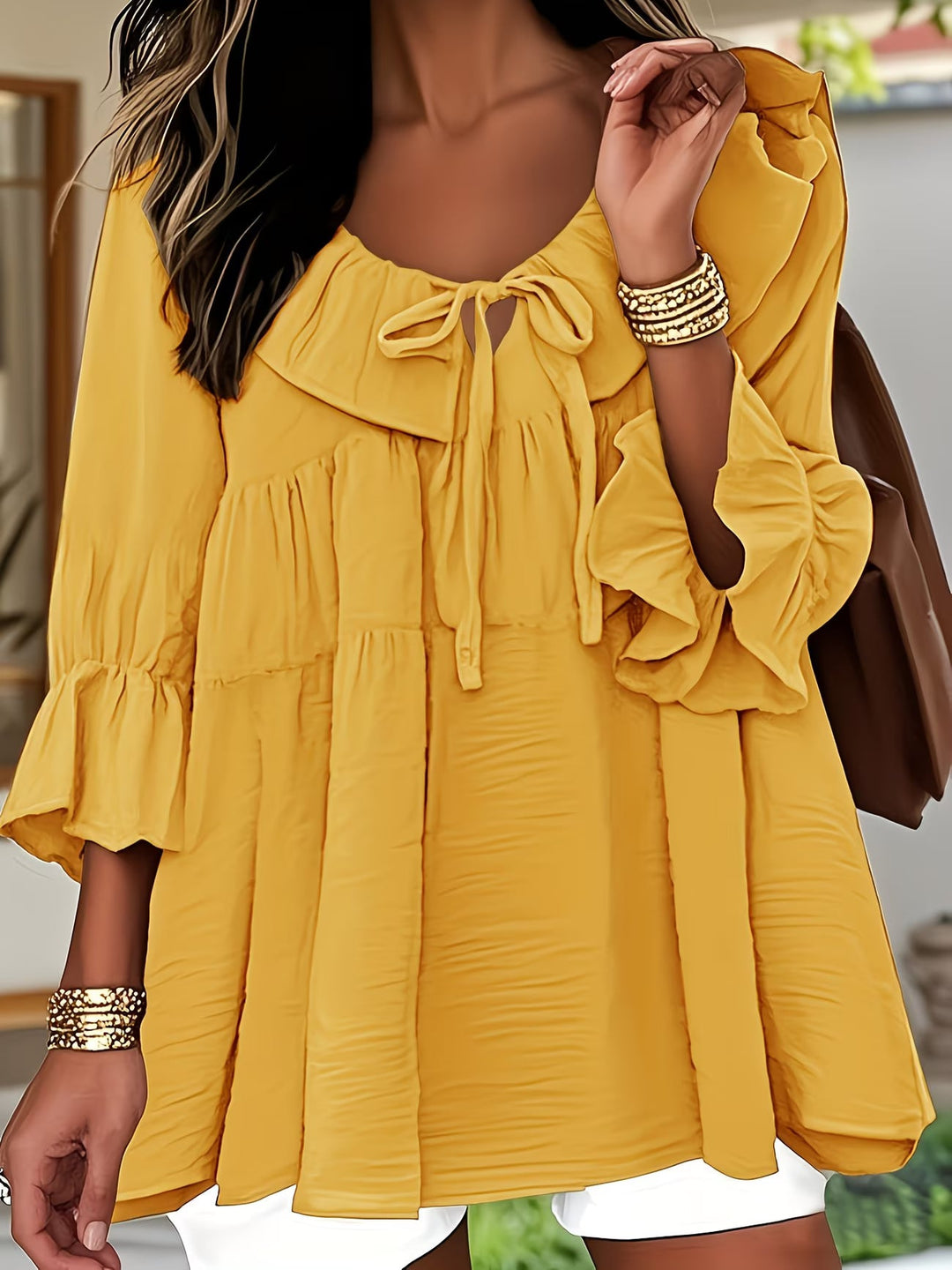 Garbine - Blusa Elegante Com Gola Com Folhos