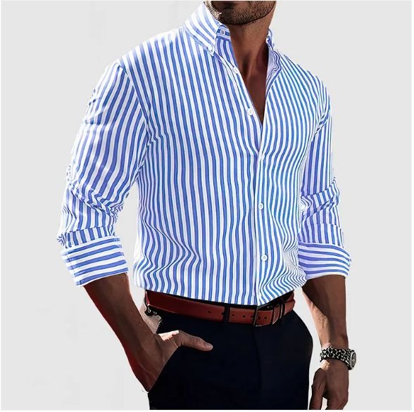 Mormon - Camisa Casual com Botões e Riscas