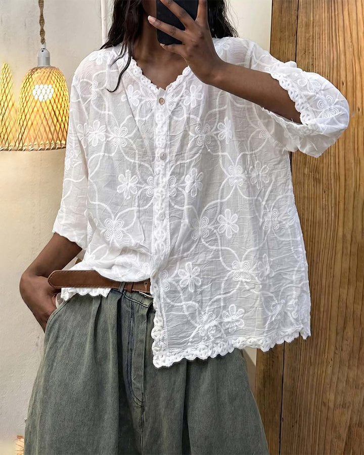 Guinwa - Blusa De Renda Com Mangas Três Quartos