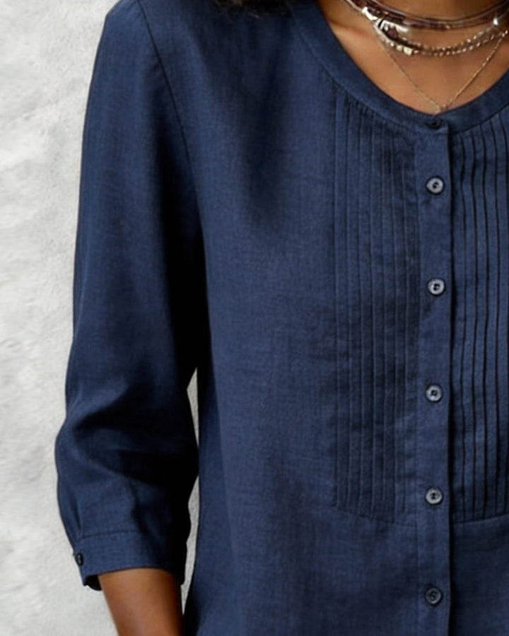 Itsasne - Camisa De Algodão Com Mangas Três Quartos e Botões