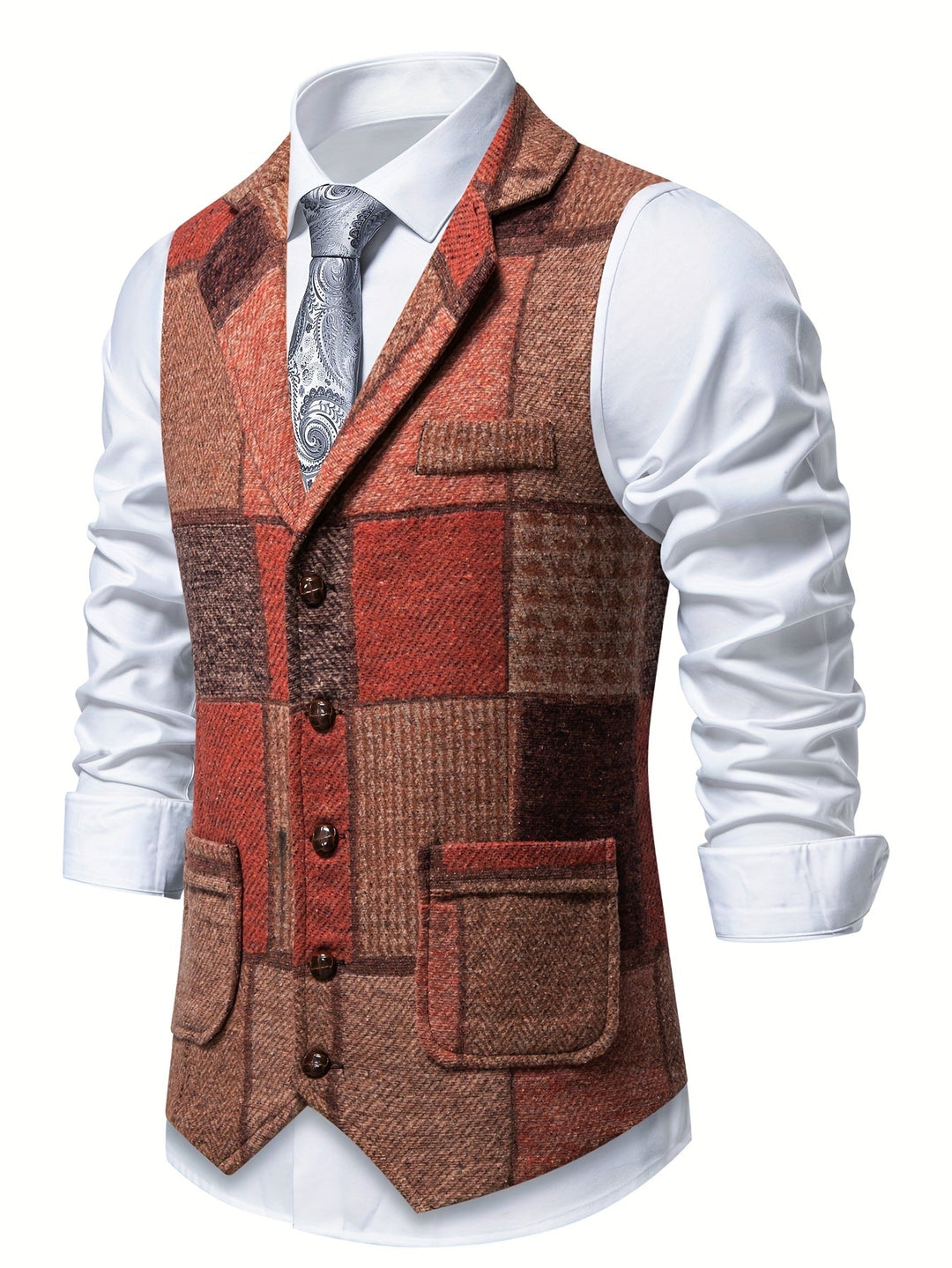 Saverse - Colete em tweed com Padrão em Espinha de Peixe em Patchwork
