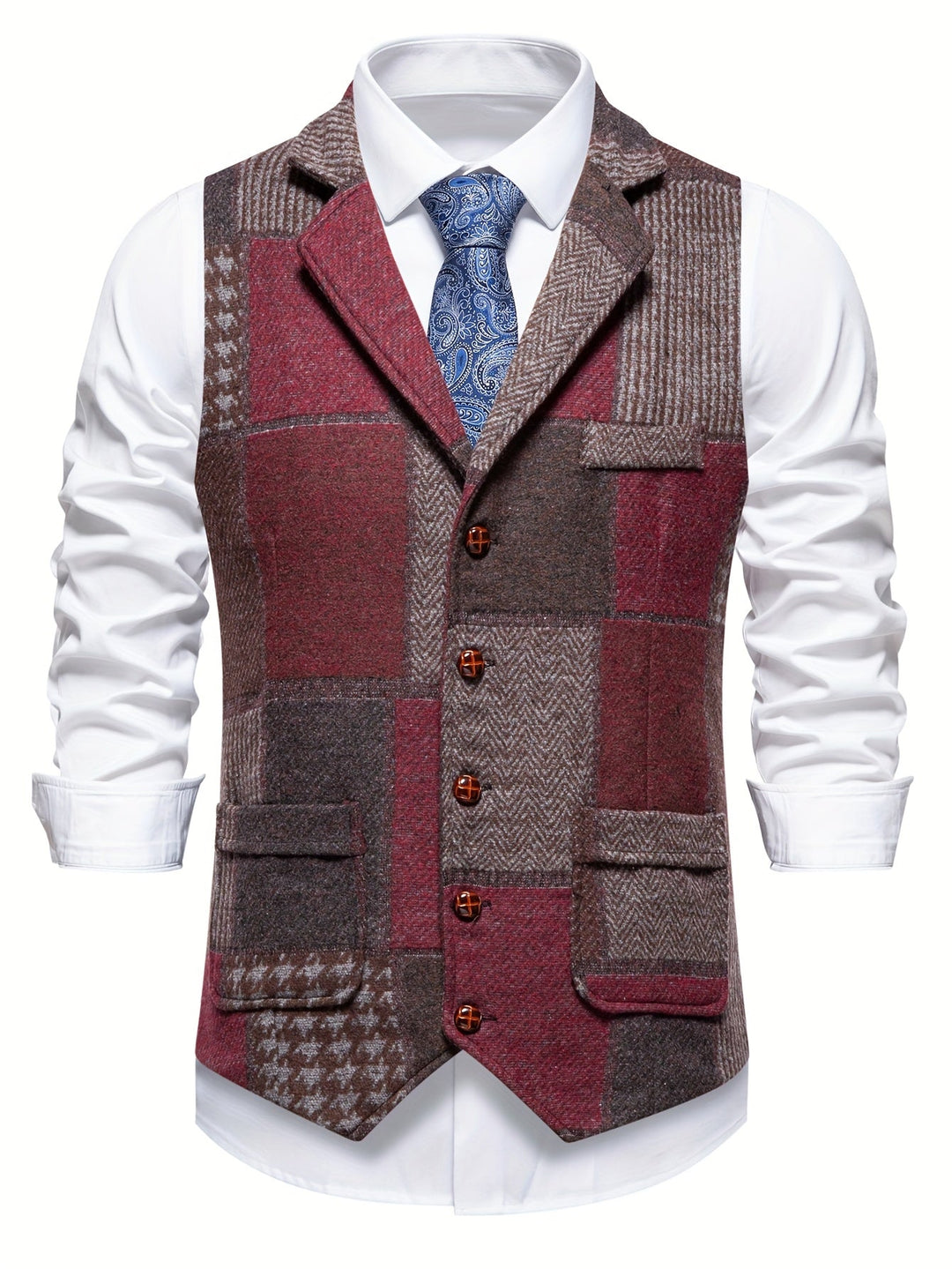 Saverse - Colete em tweed com Padrão em Espinha de Peixe em Patchwork