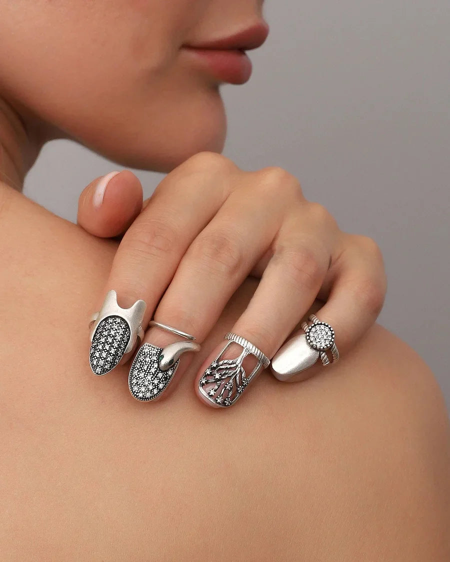 Marinan - Conjunto de Anéis Ajustáveis Para Unhas Boho - 4 Peças