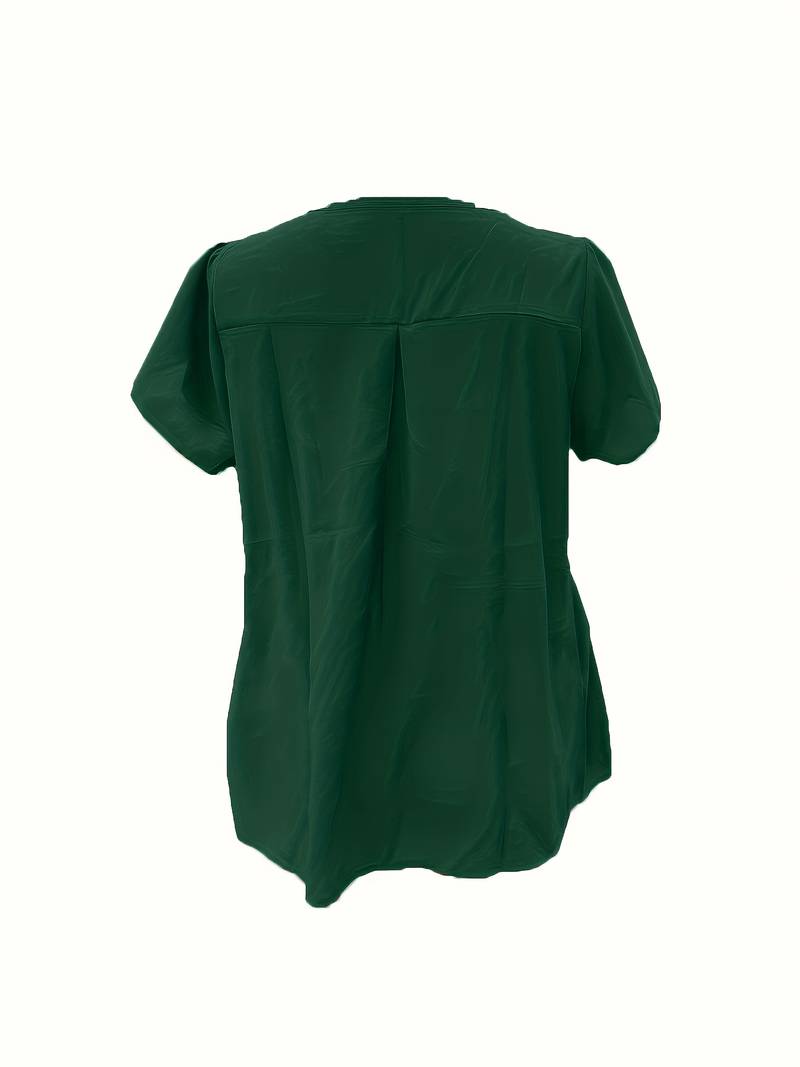 Thilakshi - Blusa de Manga Curta Com Folhos e um Unico Botão