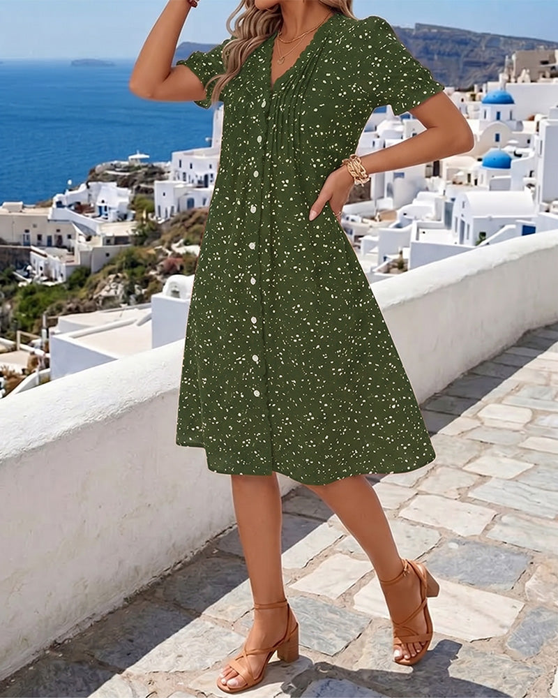Dayma - Vestido Floral Com Decote Em V E Botões Na Frente