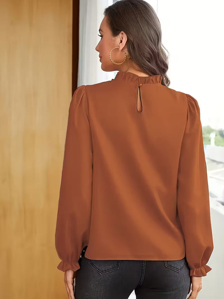 Aurelija - Blusa com Gola com Folhos e Mangas Bufantes