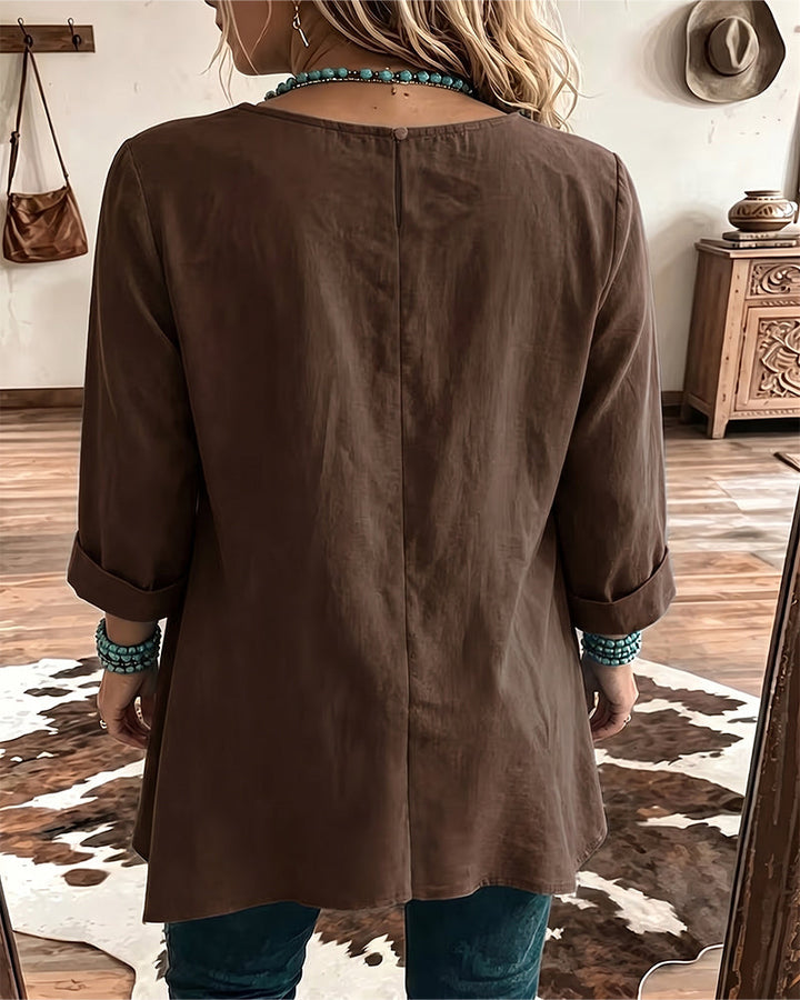 Taireen - Blusa Túnica Plissada Estilo Boho