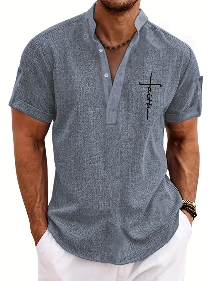 Samuelson - Camisa Elegante De Manga Curta Com Gola