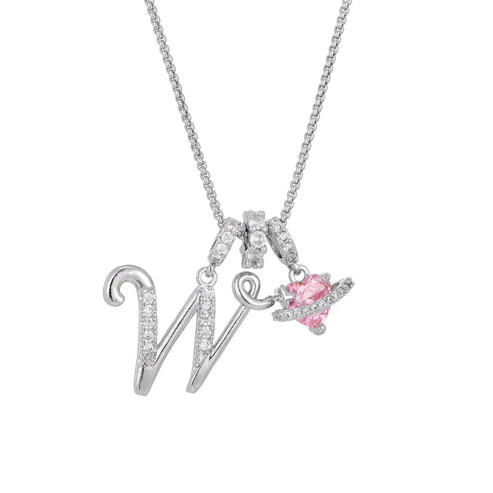 Nerute - Colar Com Inicial e Pingente em Forma de Coração Rosa