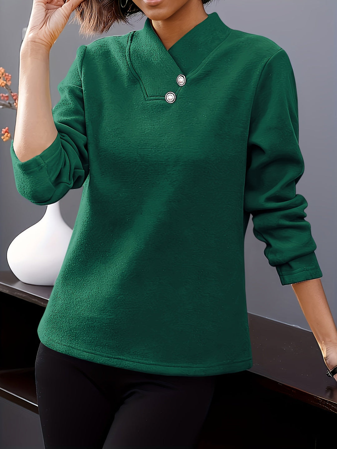 Bonya - Top Casual De Manga Comprida Com Decote Em V