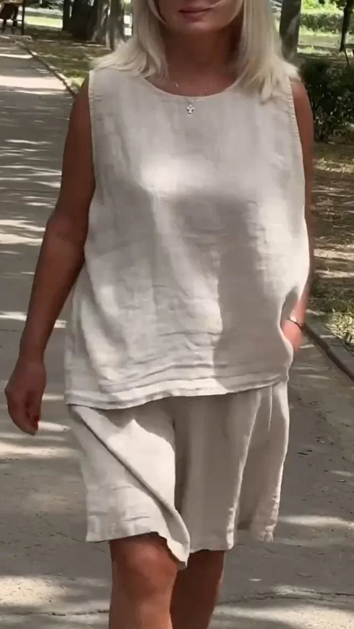 Jileana - Blusa Sem Mangas Respirável e Calções Largos