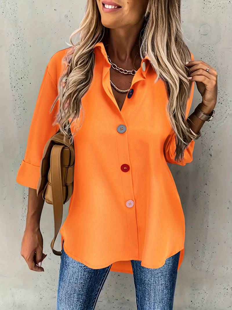 Lasangi - Camisa Casual de Manga Comprida Com Vários Botões