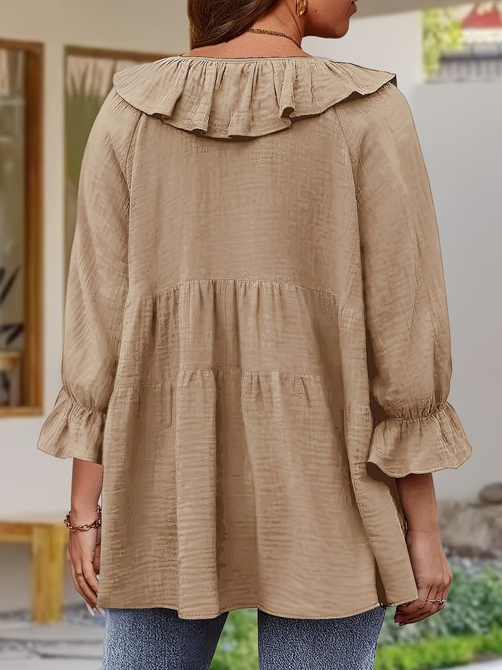Garbine - Blusa Elegante Com Gola Com Folhos