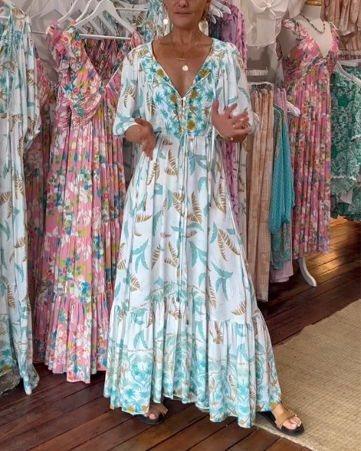 Minea - Vestido Comprido Com Estampado De Folhas