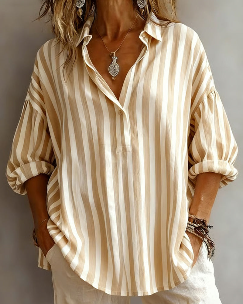 Jessy - Blusa Larga às Riscas Com Gola