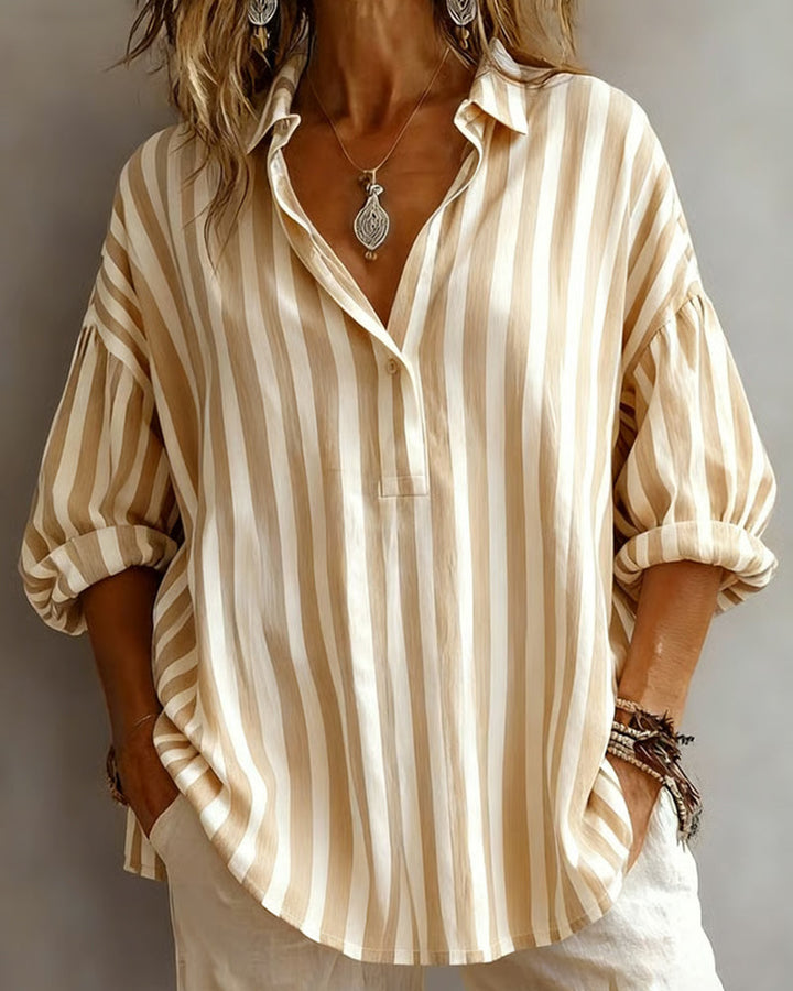 Jessy - Blusa Larga às Riscas Com Gola