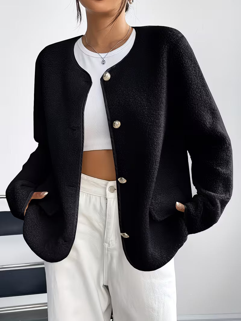 Viktorija - Casaco Elegante Com Gola Redonda e Botões
