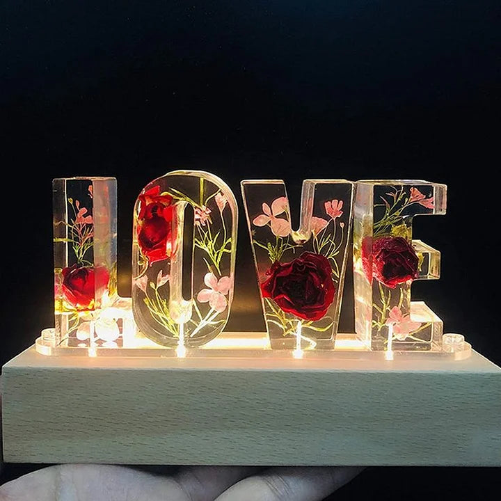 FloraShine - Candeeiro Noturno Artesanal em Resina Com Flores