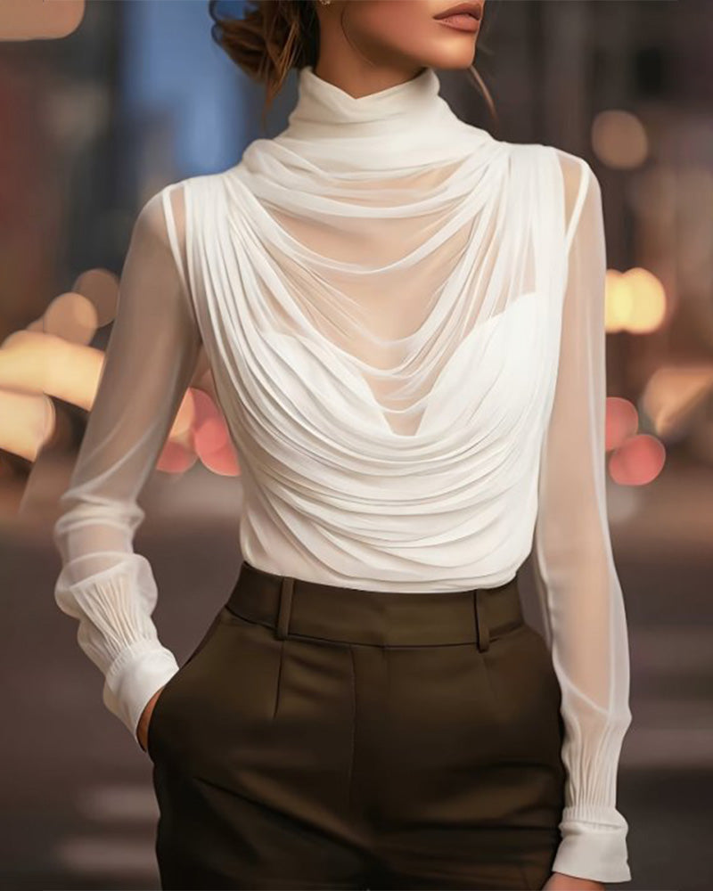 Jazmin - Blusa Transparente Com Drapeado E Gola Alta