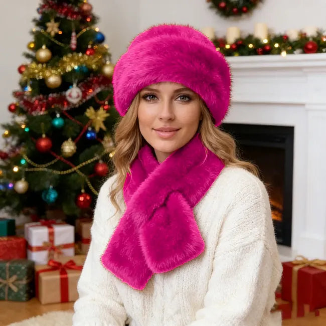 Eugenie - Conjunto de Gorro de Inverno Fofo e Cachecol a Condizer