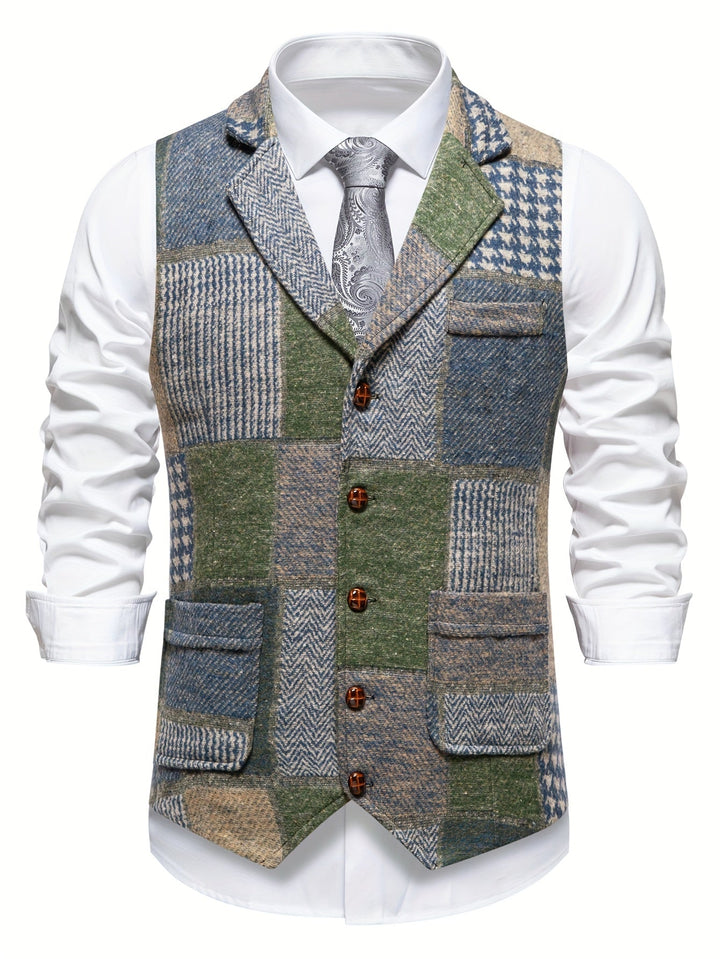 Saverse - Colete em tweed com Padrão em Espinha de Peixe em Patchwork