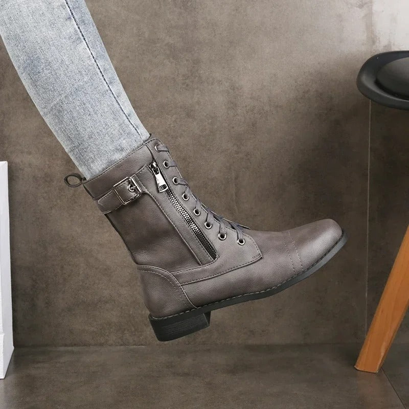 Eugenie - Botas Ortopédicas de Couro com Fecho Lateral