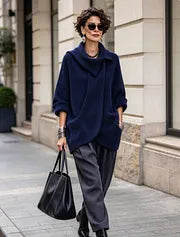 Lenneke - Casaco de Corte Largo com Gola Assimétrica e Bolsos