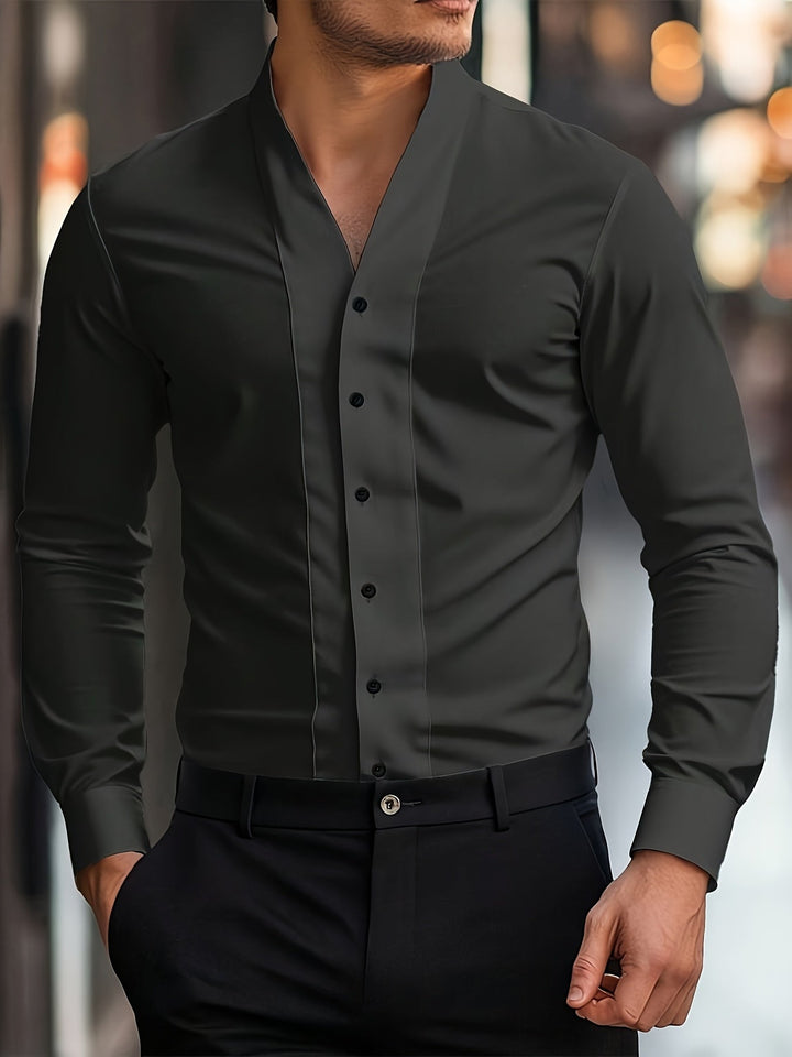 Almasbek - Camisa De Manga Comprida Com Decote Em V E Corte Justo