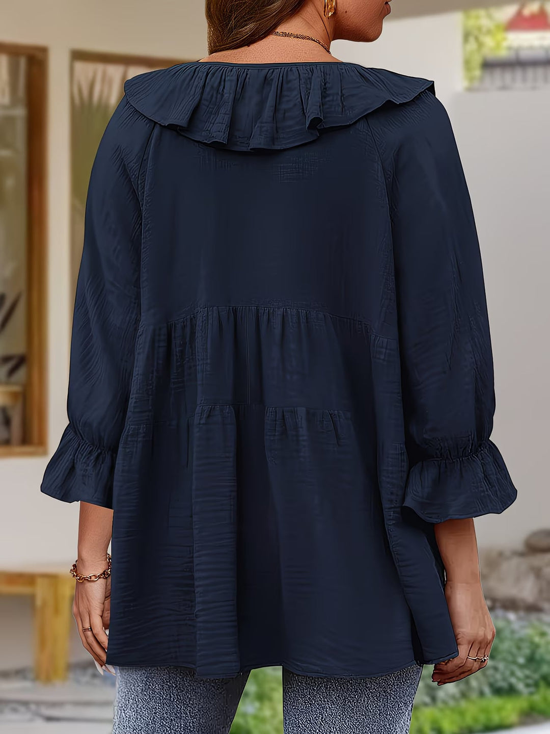 Garbine - Blusa Elegante Com Gola Com Folhos