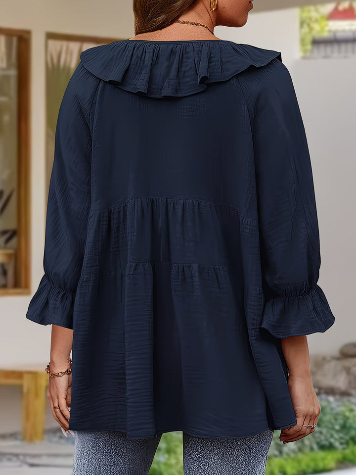 Garbine - Blusa Elegante Com Gola Com Folhos