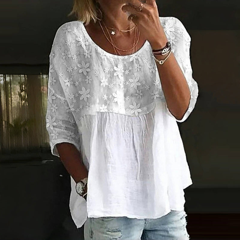 Viviane - Blusa Com Patchwork Floral Bordado