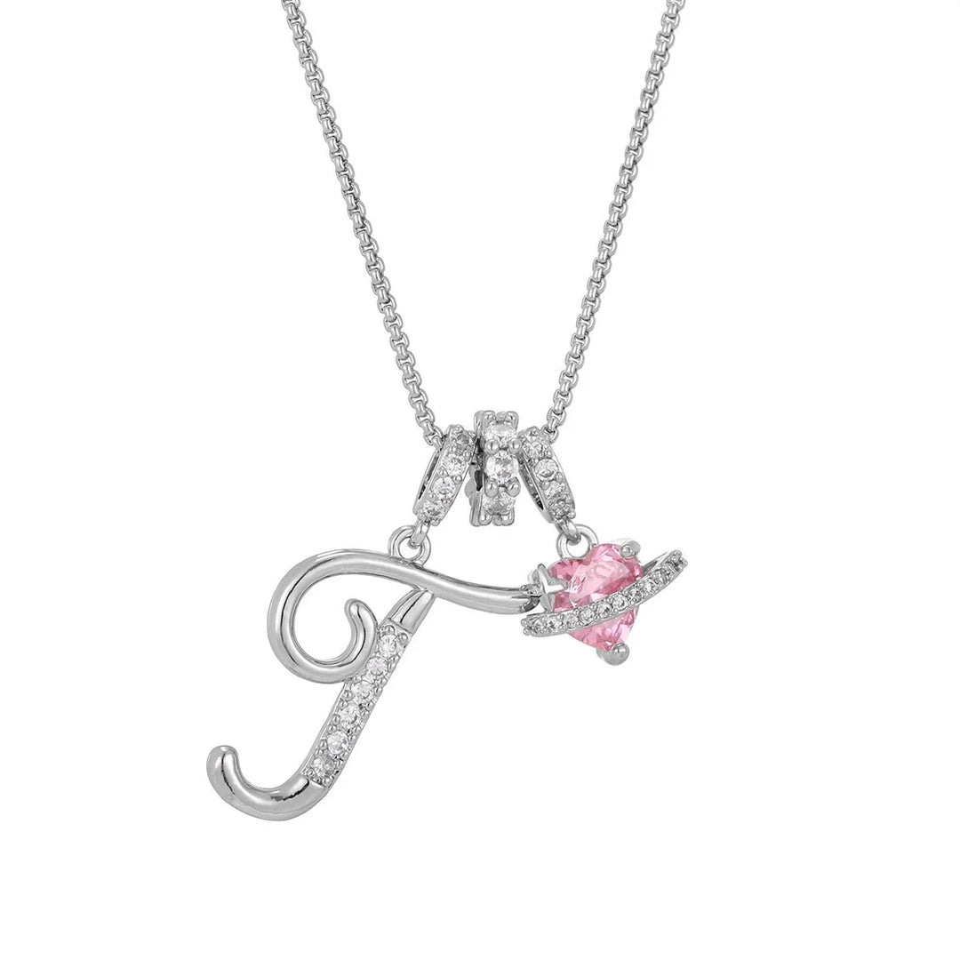 Nerute - Colar Com Inicial e Pingente em Forma de Coração Rosa