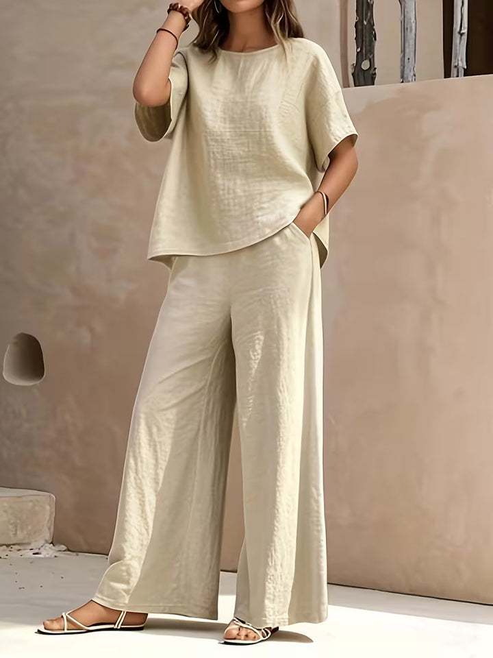 Josy - Conjunto de Camisa de Manga Curta e Calças de Perna Larga