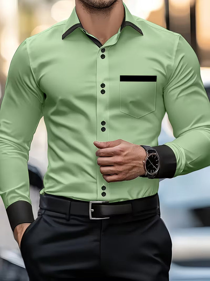 Zigmas - Camisa Elegante de Manga Comprida Com Botões