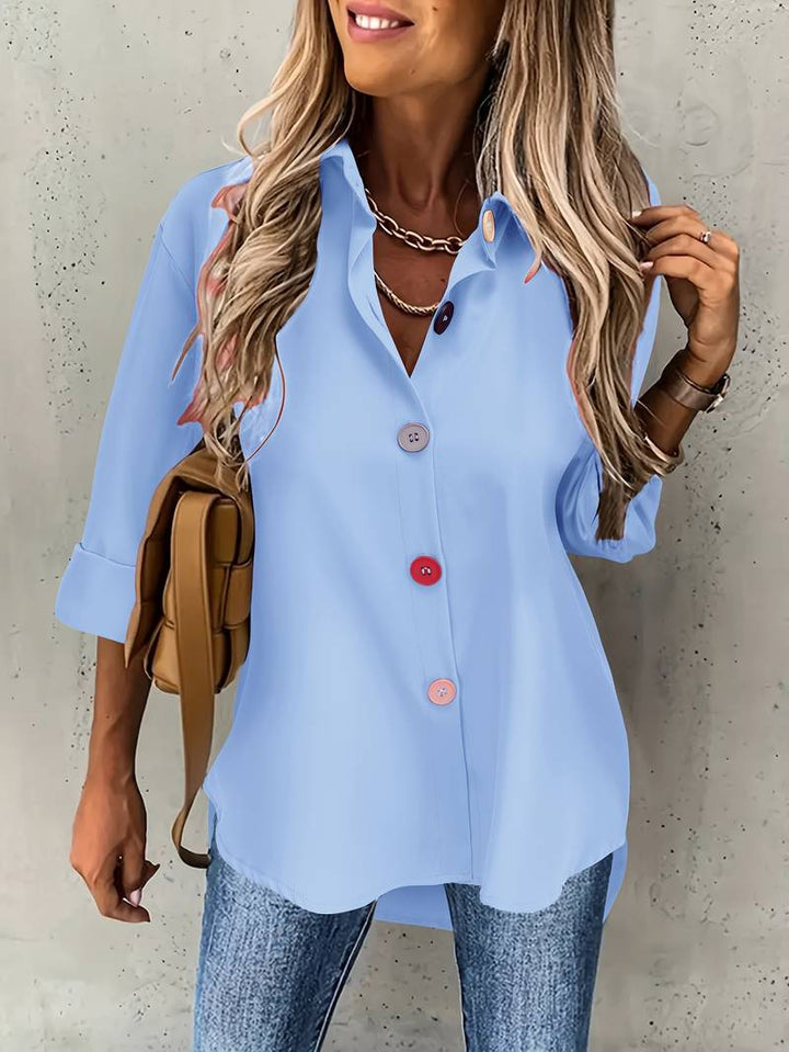 Lasangi - Camisa Casual de Manga Comprida Com Vários Botões