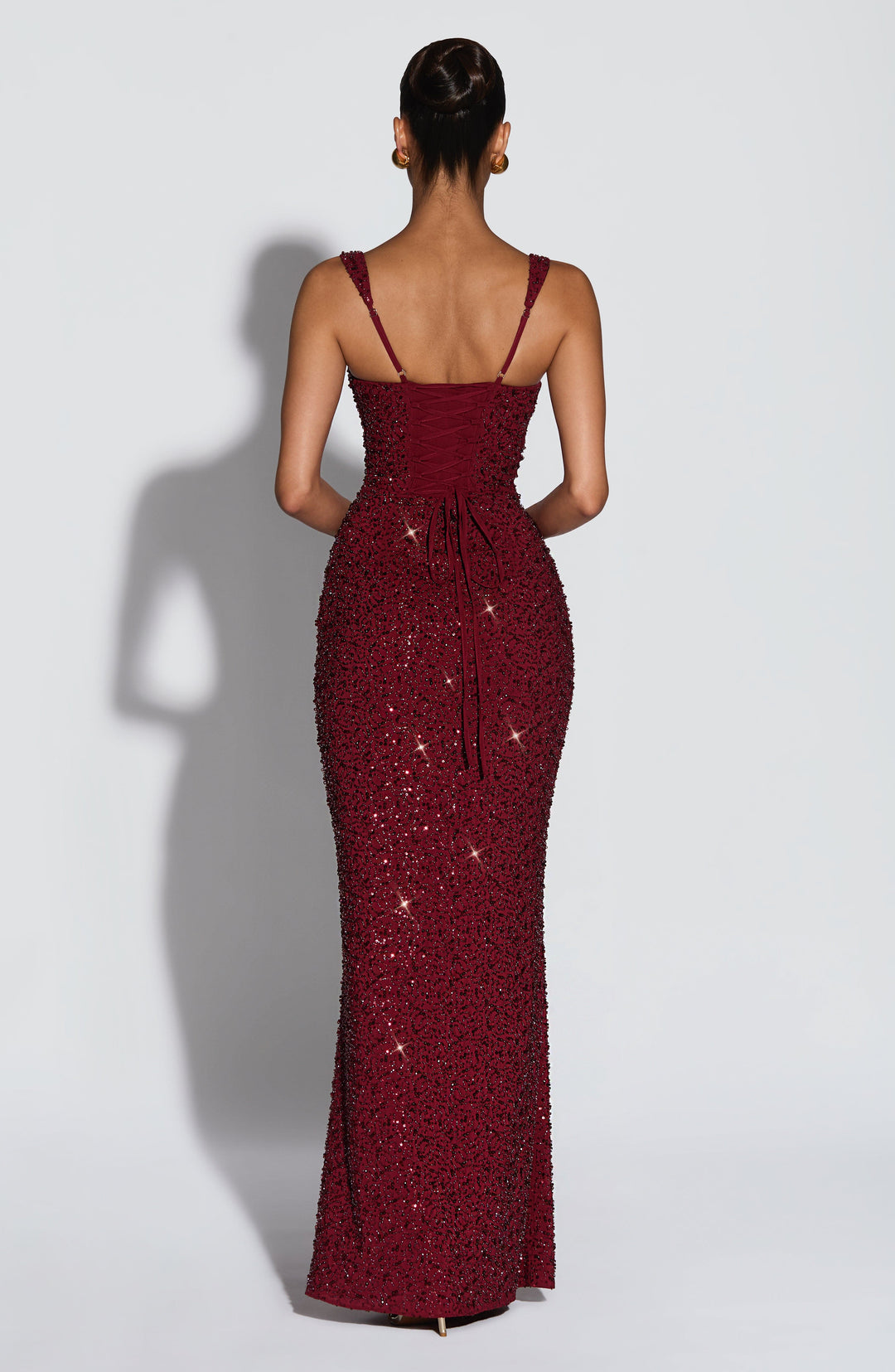 Rekina - Vestido Maxi Com Decote Quadrado e Lantejoulas