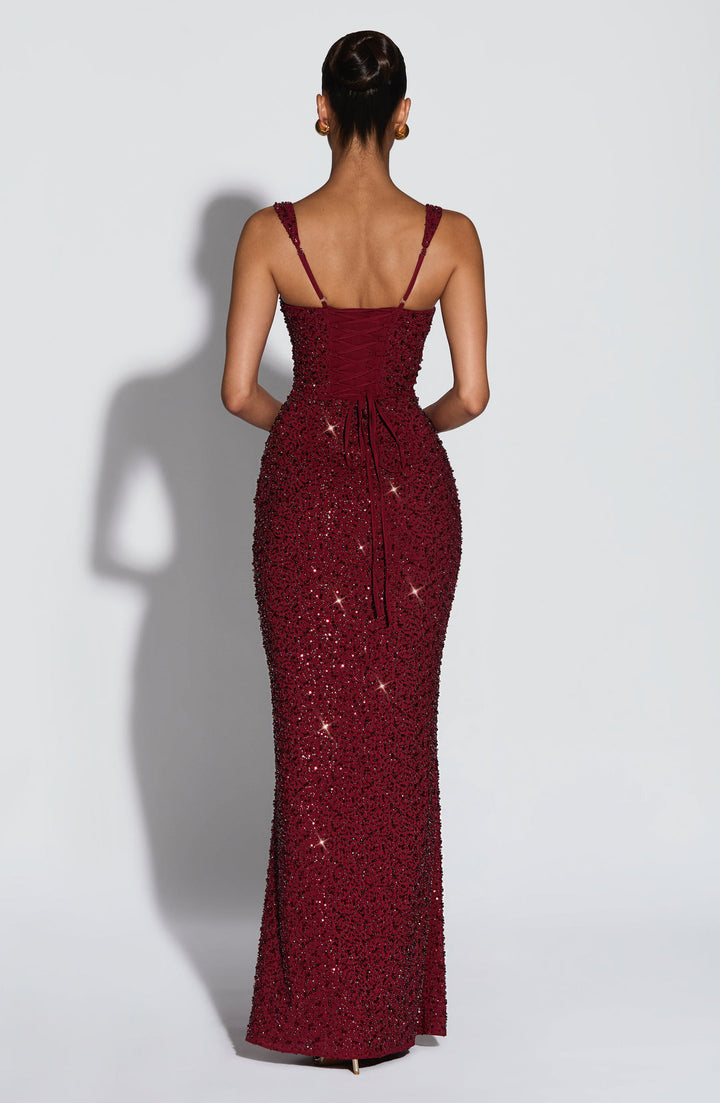 Rekina - Vestido Maxi Com Decote Quadrado e Lantejoulas
