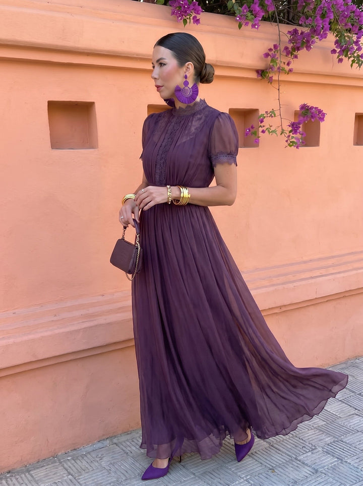 Eshley - Vestido Maxi Vintage em Chiffon