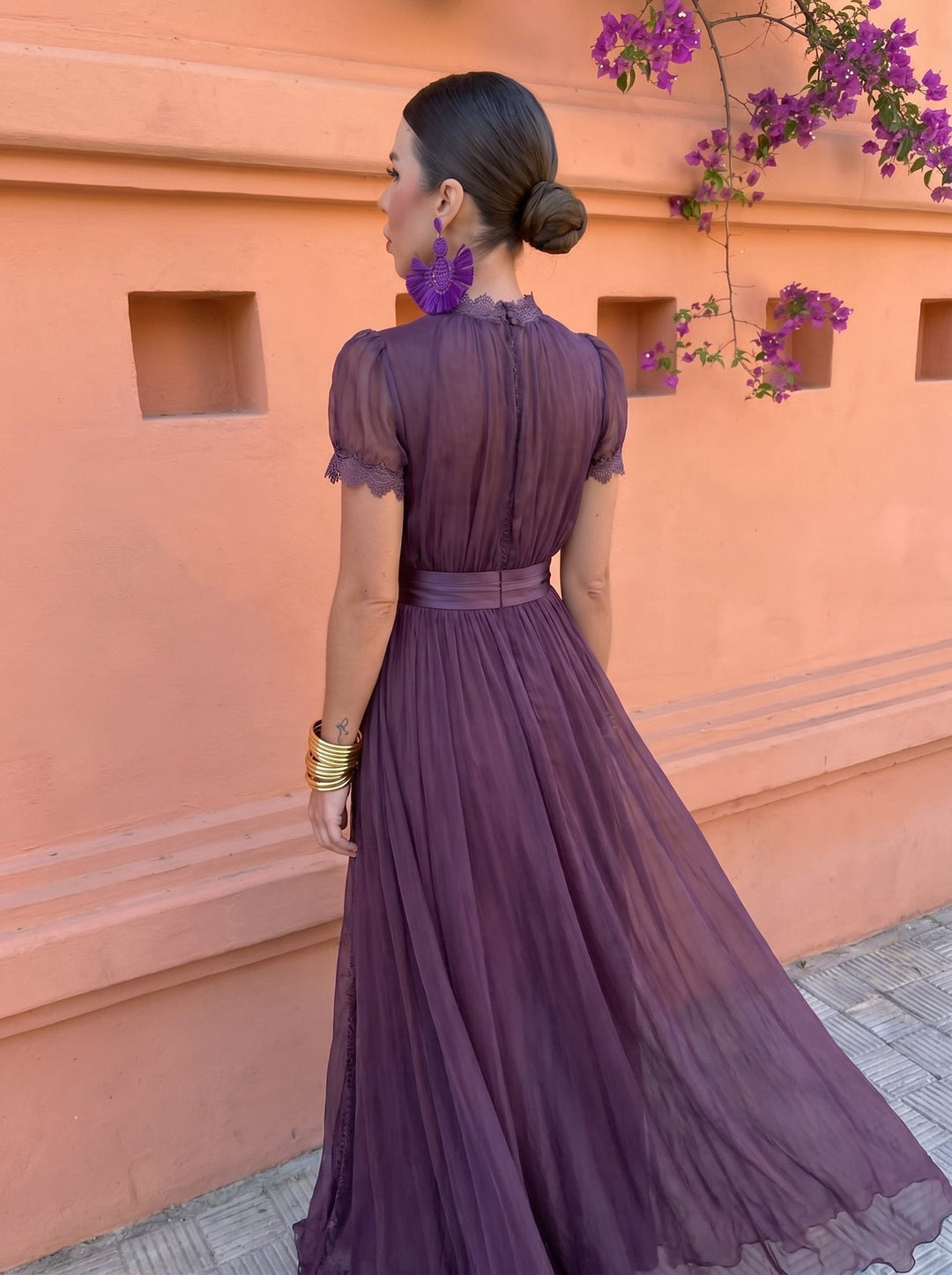 Eshley - Vestido Maxi Vintage em Chiffon