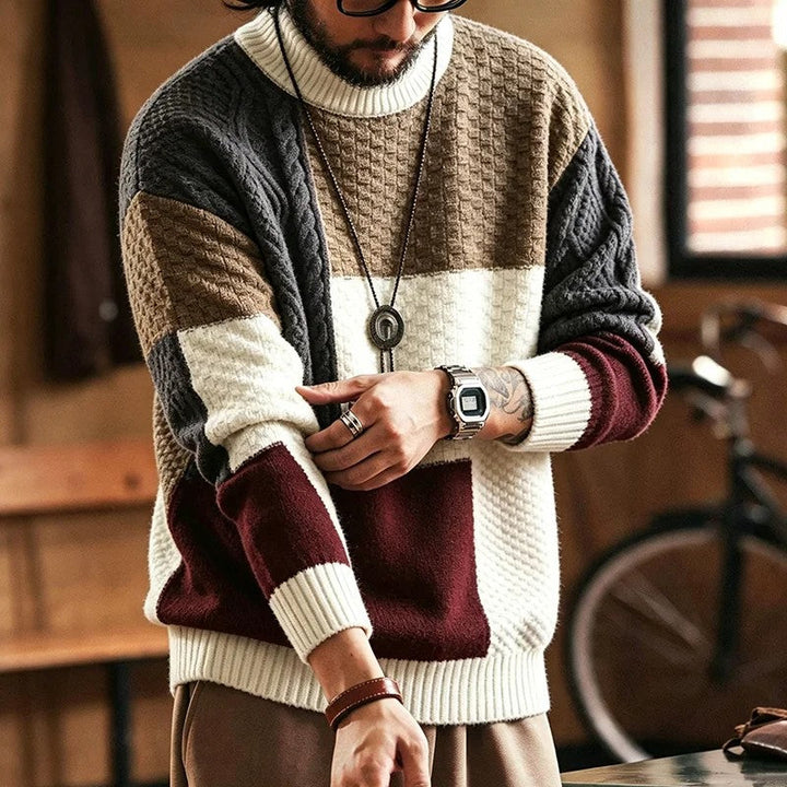 Trevon - Camisola Em Malha Trançada Com Efeito Patchwork